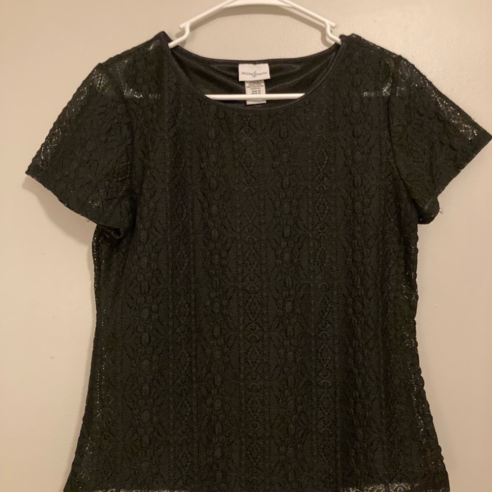 Black Lace Overlay Short-Sleeve Top for the Corporate Goth